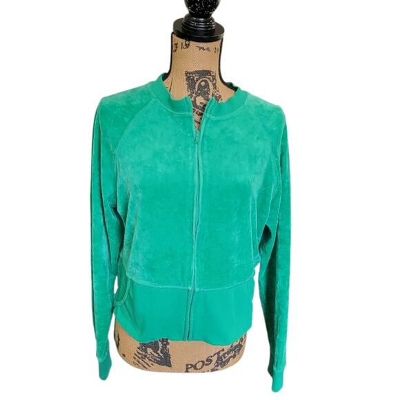 Large Lilly Pulitzer Kelly Green Velour Zip Front Track Jacket Sweatshirt - Picture 1 of 4